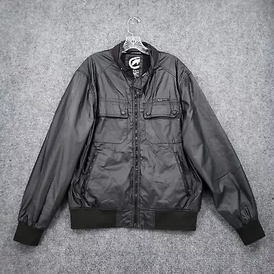 Ecko Unltd Jacket Mens L Large Black Faux Leather Bomber Full Zip Hip Hop Biker • $59.99
