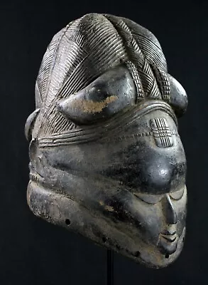 Art African Tribal - Mask Helmet Mende Sande Sierra Leone On Base - 30 CMS • $2882.69