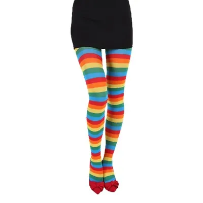 Womens Wide Horizontal Contrast Stripe Tights Opaque Hosiery Pantyhose Stockings • £4.87