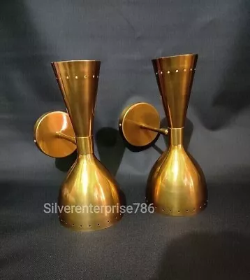 Pair Of 1950's Mid Century Italian Diabolo Wall Sconce Light Fixture Raw Brass • $95.76