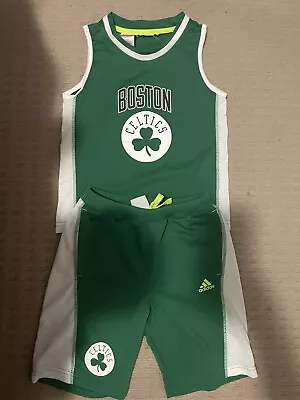 Kids NBA Adidas Boston Celtics Basketball Jersey And Shorts Set Size 6 130cm • $99