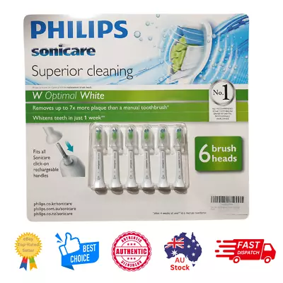 6x Genuine Philips Sonicare W Optimal White Replacement Electric Toothbrush Head • $43.89