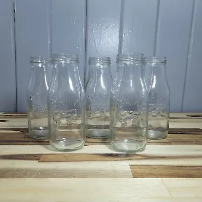 Set Of 5 VTG Embossed Dairy Cow Glass Cream Bottle Mini Milk Bottle Unique Gift • $29.99