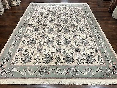 Belgium Power Loomed Rug 8x11 Ivory And Green Wool Carpet Floral • $595