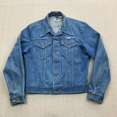 Vintage Wrangler Jean Jacket Men 40 Blue Denim No Fault SanforSet USA Distressed • $47.60