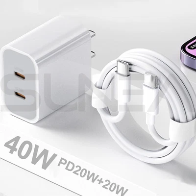 $19.45 • Buy Dual Type C Fast Wall Charger USB C To C Cable Power Adapter For IPhone Samsung