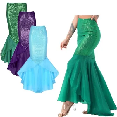 Women Sparkling Sequined Mermaid Tail Maxi Skirt Halloween Cosplay Costume • $21.49