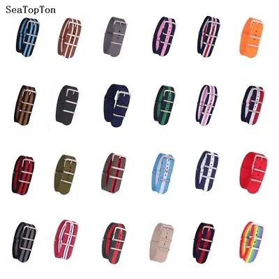 12/14/16/18/20/22/24mm Cambo Stripe Nylon Watchband Watch Strap Band Buckle • $3.09