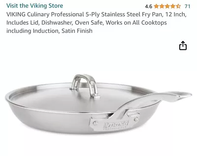 Viking Professional 5-Ply Stainless Steel 12-Inch Eterna Non-Stick Fry Pan W/Lid • $149