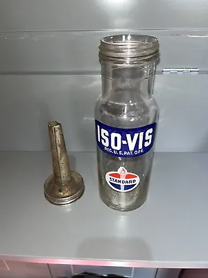 Vintage Original  Standard ISO-VIS Oil One Quart Glass Oil Bottle W/ Spout • $99.99
