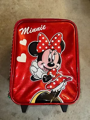 Suitcase Rolling Disney Minnie Mouse Luggage Bag Case Red Sparkly Kids Youth • £23.73