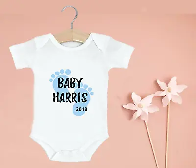 Personalised Custom Baby Name Vest Heart Baby Grow Bodysuit Reveal Announcement • £4.99