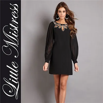 Black Little Mistress Lauren Pope Sequin Beaded Neckline Tunic Dress UK Size 6 • £17.99