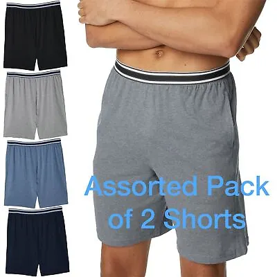 Mens M&S 2 Pack Cotton Jersey Pyjama Shorts Loungewear Contrast Stretch Pants • £10.99