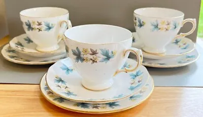 Vintage | Queen Anne Bone China Tea Sets | Blue And Brown Leaves Yellow Flowers • £6