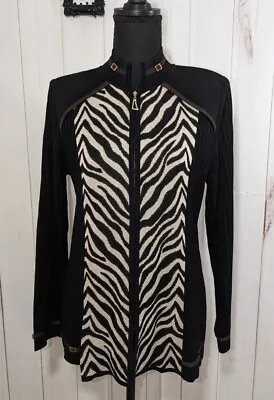Exclusively Misook Zip Up Black Zebra Trim Cardigan Jacket Size Xs Career • $30