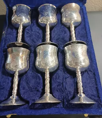 Set (6) - 2 Oz Silver Plated Mini Goblets/Cordials Dessert Drinks Made In India • £19.27