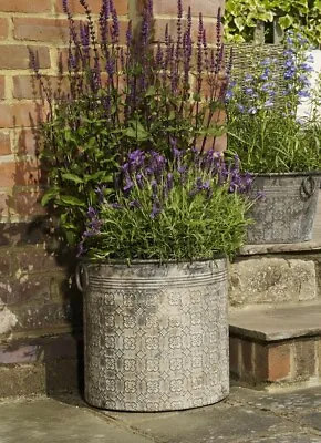 Large Round Vintage Grey Galvanised Metal Garden Flower Tub Pot Planters Decor  • £23.16