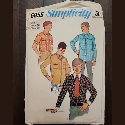 Vintage Simplicity Men's Shirts Pattern #6955 Neck Size 16 Chest 42 CUT • $8.99