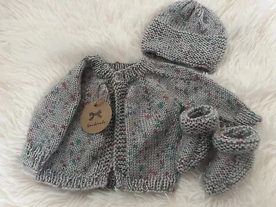 Hand Knitted Baby Boy Girl Cardigan Set 0-3 Months • £5.99