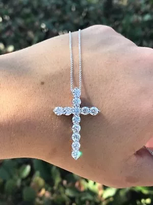 1.5 Ct RD Cubic Zirconia Mens Cross Pendant Necklace White Gold Plated Silver • $94.99