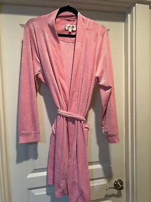 Juicy Couture Sleepwear Pink JC & Hearts Emboss Women’s Size L/XL Velvet Robe • $19.99