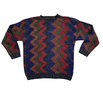 Vintage Northern Isles Ramie Cotton Hand Knitted Zig Zag Knit Sweater Sz XL • $35.99