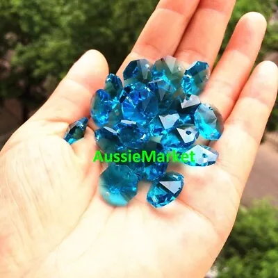 £5.01 • Buy 20 X Octagon Shape Beads Turquoise Aqua Blue Colour Crystal Glass 14mm 2 Holes