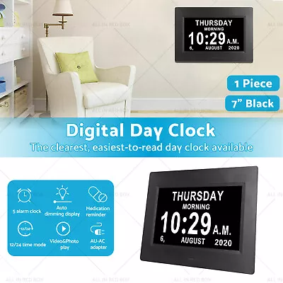 7  LED Large Digital Day Clock Calendar Dementia Date Week Month Year Time Wall • $38.59