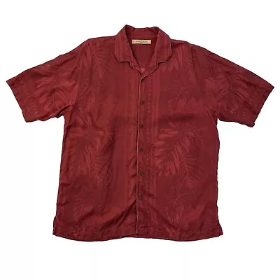 Vintage Tommy Bahama Shirt Mens Extra Large Wine Silk Leaf Jacquard Short Sleeve • $21.20