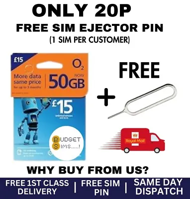 02 Sim Card 50GB £15 Pay As You Go Mini Micro Nano PAYG  Only 20p +Free Sim Pin  • £0.99