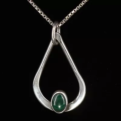 VTG Sterling Silver NAVAJO Malachite Cabochon Teardrop Pendant 20  Necklace - 3g • $5.50