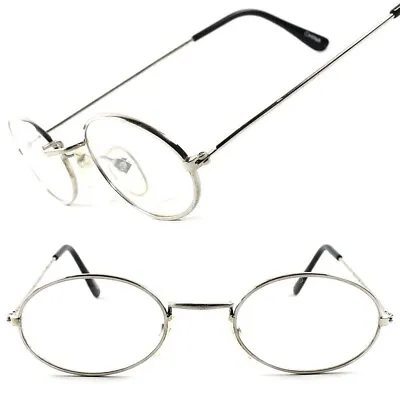 Silver Vintage Retro Fashion Old School Hippie Oval Frames Clear Lens Glasses • $14.99