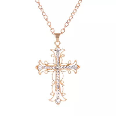 Mens Women Chain Necklace Cross Wing Shinny Pendant Angel Crucifix Jesus Gift • £4.49