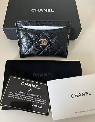 Chanel Classic Card Holder Wallet Caviar Black Leather Gold CC • £250