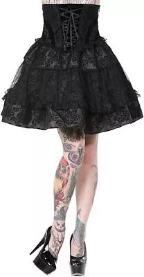 Black Lace Detail Rara Skirt Velvet Emo Gothic Goth Punk Rock Frill Corset Waist • £25