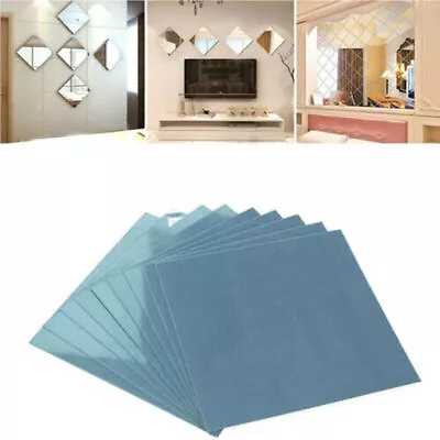 9PCS Glass Mirror Tiles Wall Sticker Self Adhesive Square Stick On Art Decor • $12.90