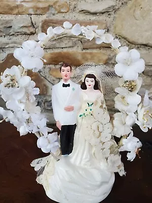 Vintage 1940s 1950s Chalkware Wedding Cake Topper Bride Groom Marriage • $29.95