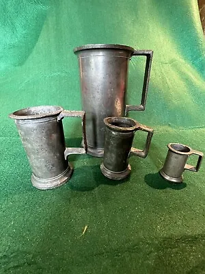 £0.99 • Buy ANTIQUE FRENCH PEWTER ONE LITRE MUG AND 3 MEASURING JUGS  With Intriguing Marks