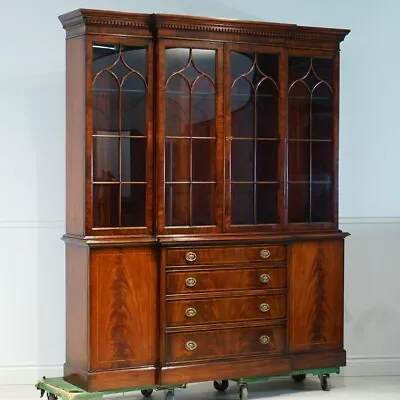 Stunning English Cardiff Breakfront China Cabinet In Mahogany With LED Lights • $6562.50