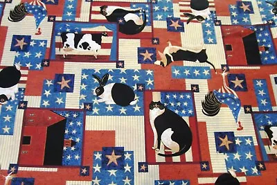  PATRIOTIC ANIMALS Print Fabric * BTY * Warren Kimble * Americana Dog Cat Rabbit • $9.99