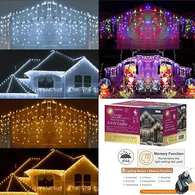 Christmas Fairy Lights LED Icicle Waterfall Connectable Outdoor Xmas Home Decor • £15.18