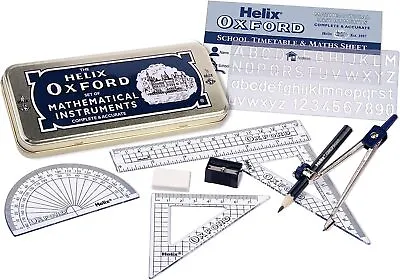 Oxford Maths Set With Storage Tin Protractor Compass For High School Maths Lesso • £5.78