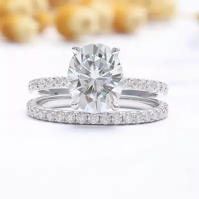 2.50 CTW Oval Cut VVS1 Moissanite Matching Band Ring Set 14K White Gold Plated • $159.59