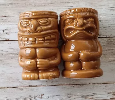 Salt Pepper Set Vintage Tiki Bar Mask Figurines Hawaii Culture Totem Brown 3  • $15