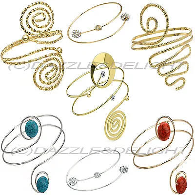 Upper Arm Cuff Upper Arm Bracelet Bangle Armlet Gold Silver Snake Diamante Swirl • £8.97