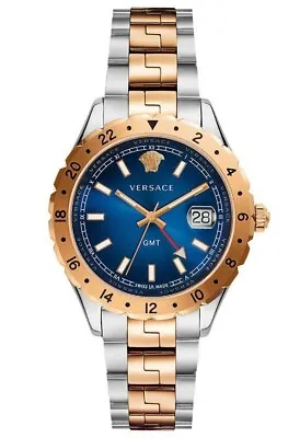 $350 • Buy Versace V11060017 Hellenyium GMT Blue Silver Pink Gold Steel Men's Watch NEW