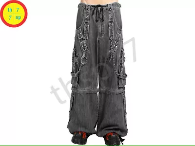 Men Goth Light Grey Denim TRIPP Pants Handcuffs Convertible Shorts Punk Trousers • $89.99