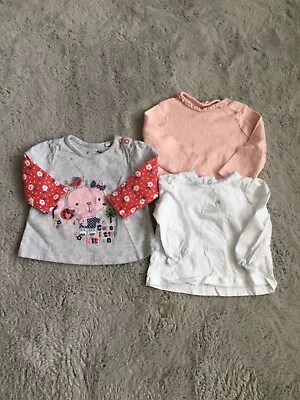 Baby Girls 0-3 Months (Qty 3) Crew Neck Long Sleeve T-Shirt Bundle • £2