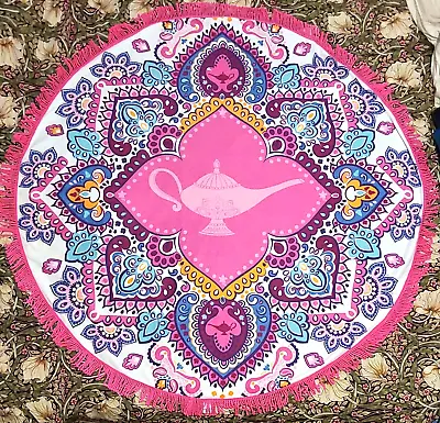 Round Magic Lamp Microfiber Mat Disney Tassled Eastern Aladdin Rug Towel Pink • £8.50
